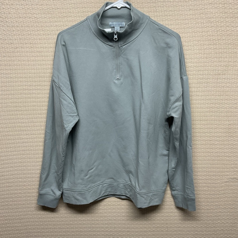 NWOT BAREFOOT DREAMS Women's Large Quarter Zip Fleece Lined In Sage Green‎